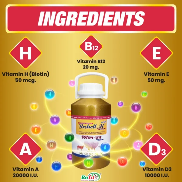 Reshell-H Gold - Vitamin-H For Cattle & Poultry - 5 Ltr - Set of 4 - Image 5